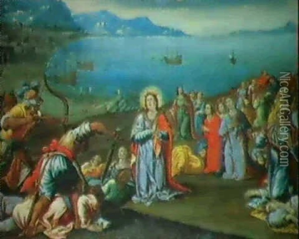 Ste. Ursule Et Le Martyre Des                               11'000 Vierges Dans Un Paysage De Lac Oil Painting - Ambrosius Francken the Elder