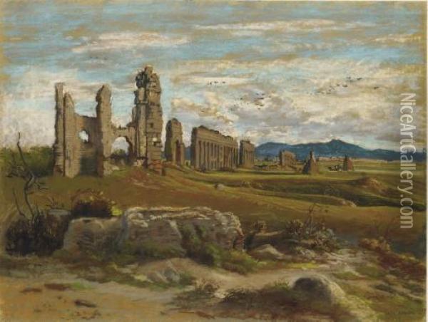 L'aqueduc Claudien A Rome Oil Painting - Felix Hippolyte Lanoue