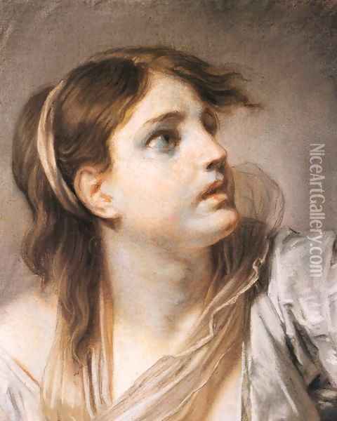 Fear, Expression Head Oil Painting - Jean Baptiste Greuze