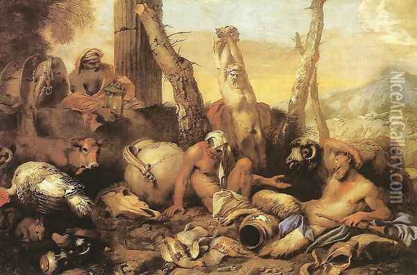 The Fable of Diogenes Oil Painting - Giovanni Benedetto Castiglione