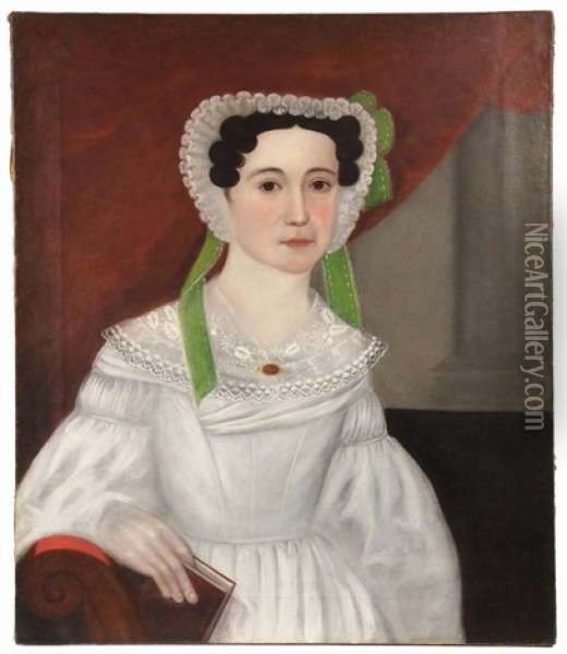 Naive Portrait, Possibly Of Elizabeth Weeks Daniels Of Pittston, Maine Oil Painting - E.E. Finch