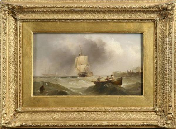 Kustmotiv Med Fiskare Och Segelfartyg Oil Painting - Henry Redmore