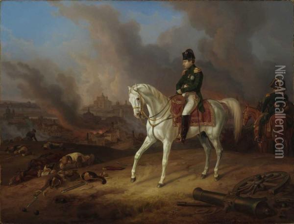 Napoleon Vor Dem Brennenden Smolensk. Oil Painting - Adam Albrecht