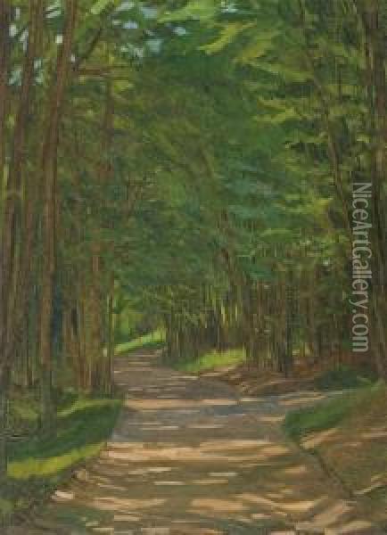 A Path In A Wooded Landscape Oil Painting - Wilhelm Trubner