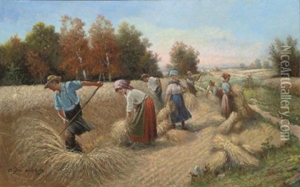 Harvest Time Oil Painting - Adolf (Constantin) Baumgartner-Stoiloff