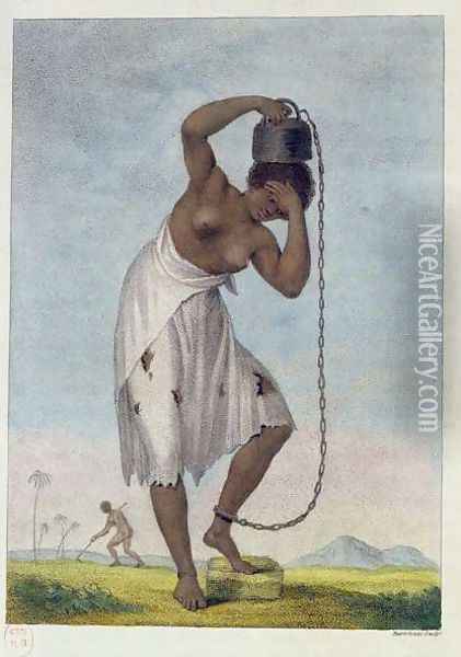 A Female Negro Slave with a Weight Chained to her Ankle, from Narrative of a Five Years Expedition Against the Revolted Negroes of Surinam 1772-77, 1796 Oil Painting - John Gabriel Stedman