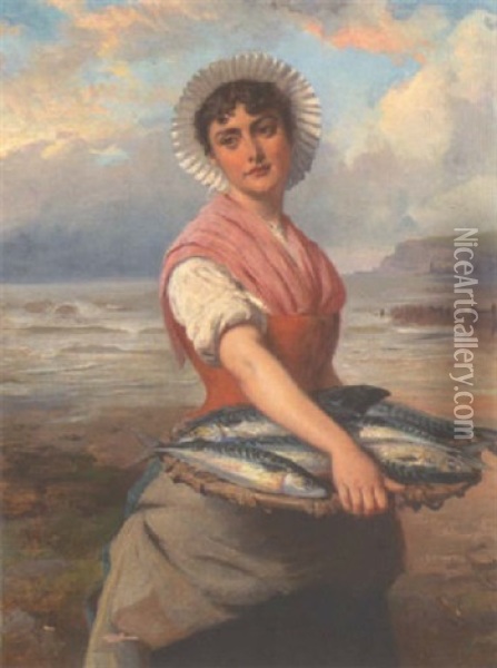 Fishergirl On The Shore Oil Painting - Edward Charles Barnes