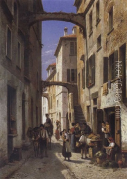 Via Mezzo In Bordighera Oil Painting - Jacques Francois Carabain