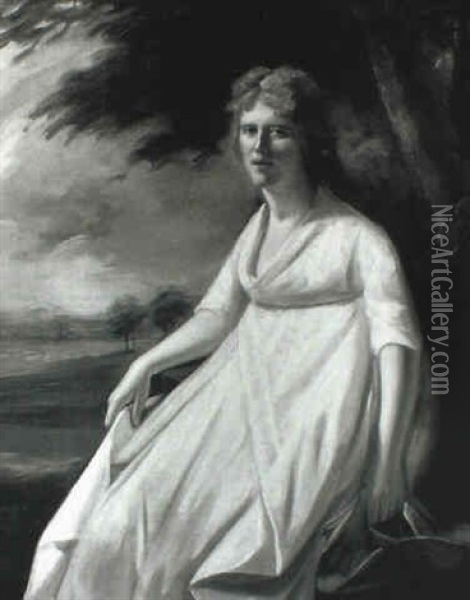 Portrait Of Miss Janet Symington Seated In A Landscape Oil Painting - Sir Henry Raeburn