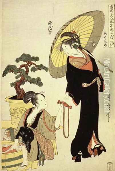 Scene 5, Comparison of celebrated beauties and the loyal league, c.1797 Oil Painting - Kitagawa Utamaro