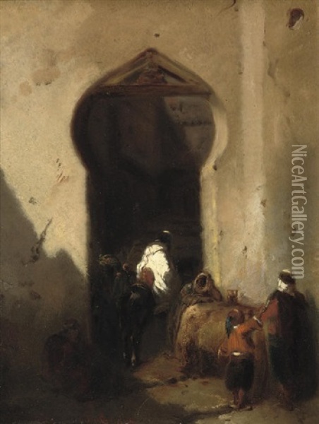 Arabs By A City Gate Oil Painting - Pierre Olivier Joseph Coomans
