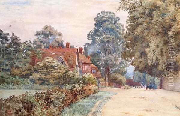 A Village Street In Surrey Oil Painting - Thomas H. Hunn