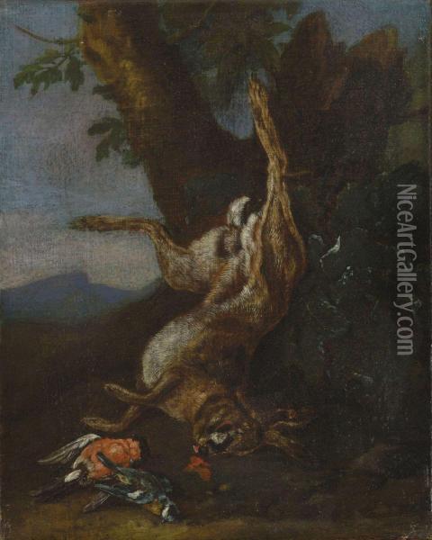 Jagdstillleben Mit Erlegtem Hasen. Oil Painting - Johann Georg Hamilton