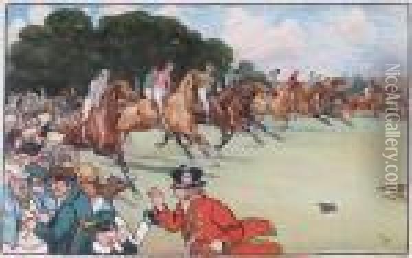 The Bluemarket Races, The Start Oil Painting - Cecil Charles Aldin