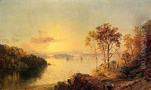 Figures on the Hudson River Oil Painting - Jasper Francis Cropsey