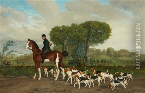 Hunter With A Pack Of Dogs Belonging To The D Oil Painting - August Carl Vilhelm Thomsen