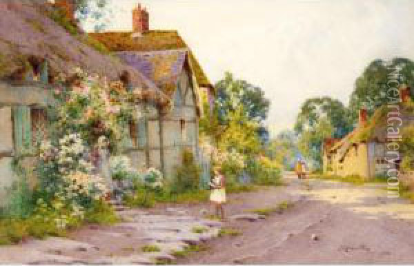 A Village Street, Sussex Oil Painting - J.A. Lynas Gray