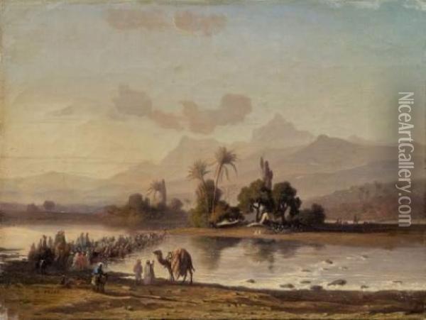 Le Passage Du Gue Aux Alentours De Constantinople. Oil Painting - Ch. Theodore, Bey Frere