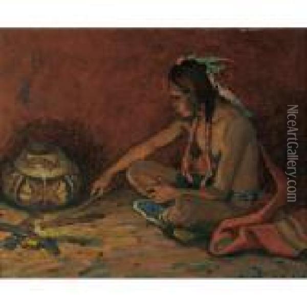 Pueblo Fireside Oil Painting - Eanger Irving Couse