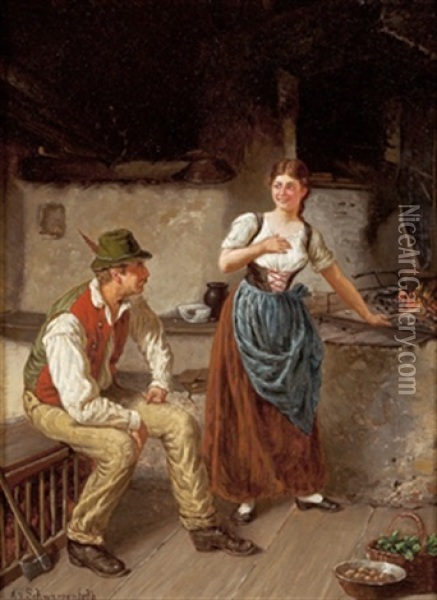 Unterhaltung In Der Stube Oil Painting - Adolf Franz Christian Schreitter von Schwarzenfeld