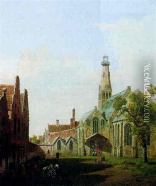 Outside The Church Oil Painting - Hendrik Van Oort