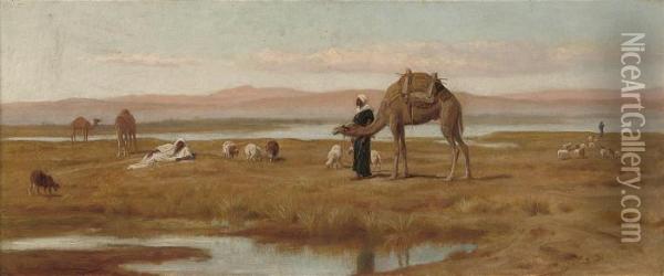 Arab Shepherds Grazing Their Flocks Oil Painting - Frederick Goodall