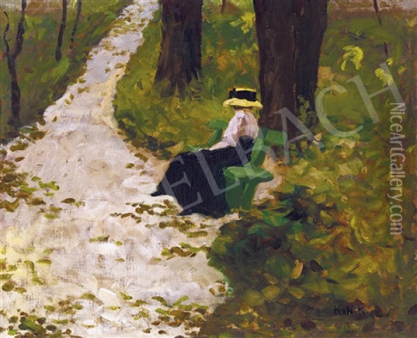On The Green Bench Oil Painting - Kalman Kato