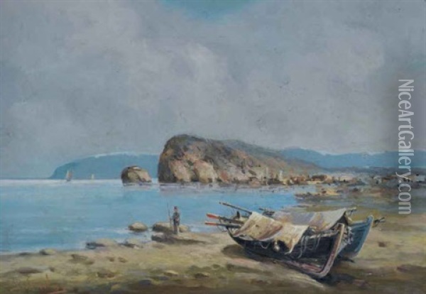 Boats On The Shore Oil Painting - Vasilios Chatzis
