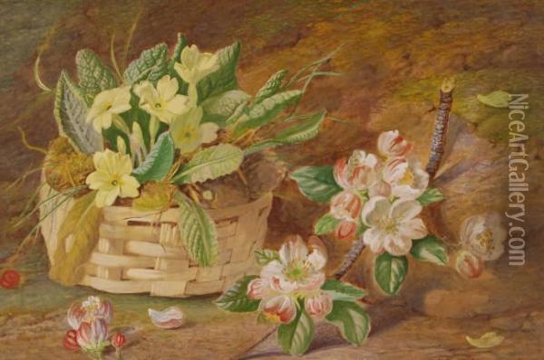 Still Life Spring Flowers In A Basket Oil Painting - Charles Archer