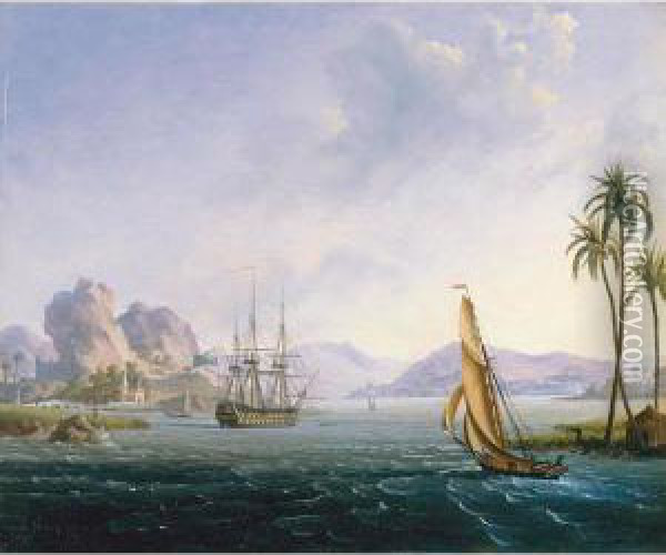 View Of A Tropical Port Oil Painting - Ambroise-Louis Garneray
