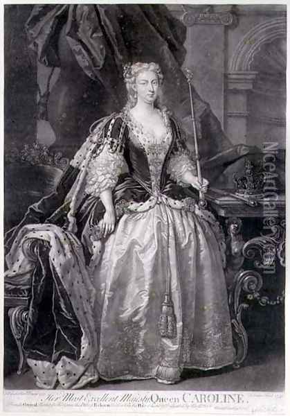 Portrait of Queen Caroline, 1736, engraved by John Faber (1684-1656) 1739 Oil Painting - John Vanderbank