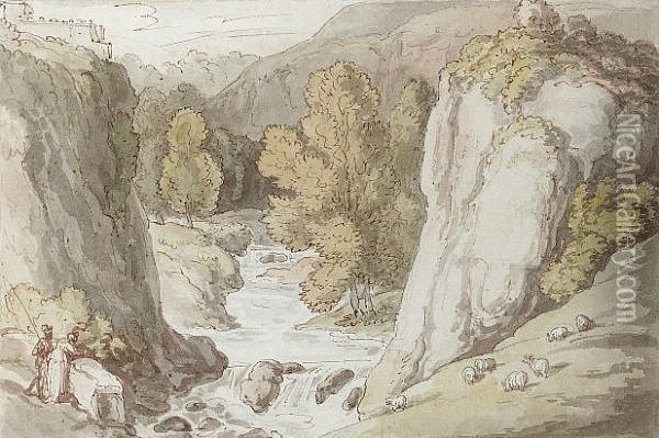 A Fisherman Looking For A Beat On A River Oil Painting - Thomas Rowlandson