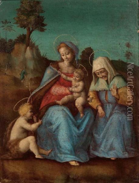 La Madonna Col Bambino, Santa Elisabetta E San Giovannino Oil Painting - Francesco Ubertini Bacciacca