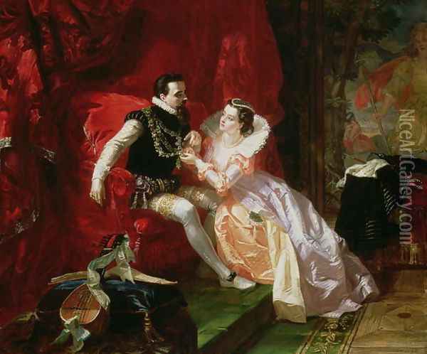 Leicester and Amy Robsart at Cumnor Hall, 1866 Oil Painting - Edward Matthew Ward