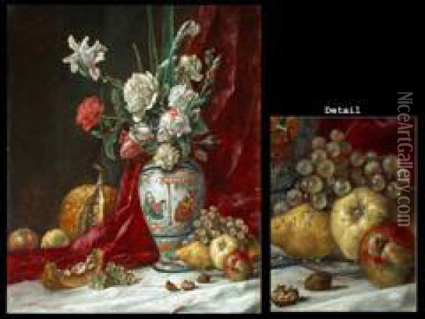 Vase Mit Blumen, Kurbis Und Weiterem Obst Oil Painting - Caspar Augustin Geiger