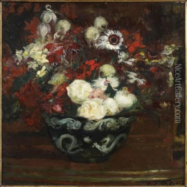 Bouquet De Fleurs Et Coupe Chinoise Oil Painting - Jacques-Emile Blanche