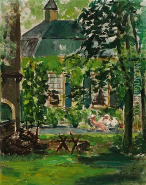 Sunny Day In The Garden Oil Painting - Johan Antonie de Jonge