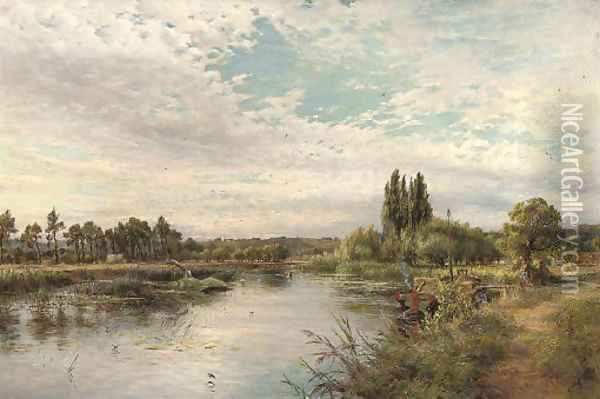 On the river, near Marlow Oil Painting - Charles James Lewis