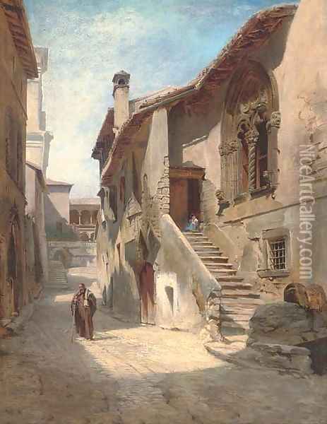 A Jewish street seller on a Siena street Oil Painting - Hugo Paul Harrer