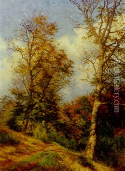 En Efterarsdag I Skoven Oil Painting - Carl Milton Jensen