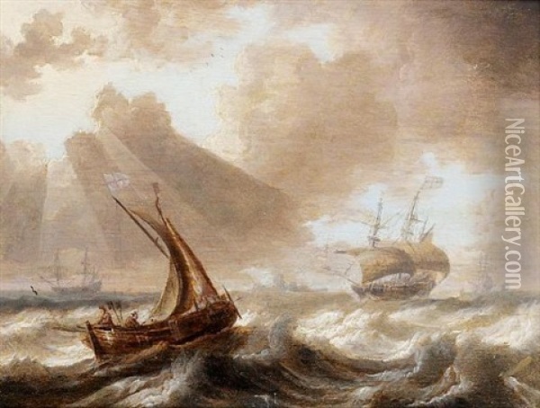 English Shipping In Choppy Seas Oil Painting - Bonaventura Peeters the Elder