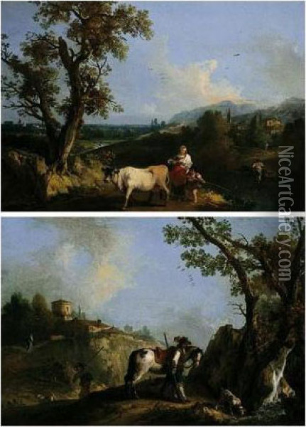 An Italianate Landscape With A Huntsman Resting By A Stream Oil Painting - Francesco Zuccarelli