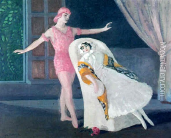 Pierrot Et Colombine Oil Painting - Jules Leon Flandrin