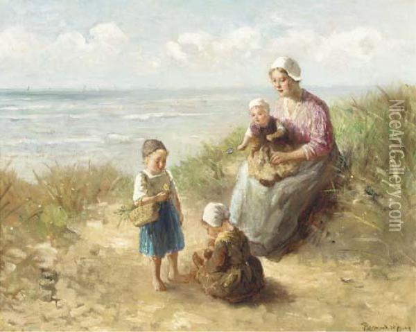 A Young Family In The Dunes Oil Painting - Bernard Johann De Hoog
