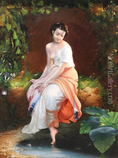 Untitled  (lady Seated By A Pond) Oil Painting - Andrei Franzowitsch Belloli
