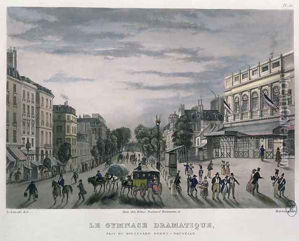 The Gymnase Dramatique theatre, Paris, 1832 Oil Painting - Bernhard Schmidt