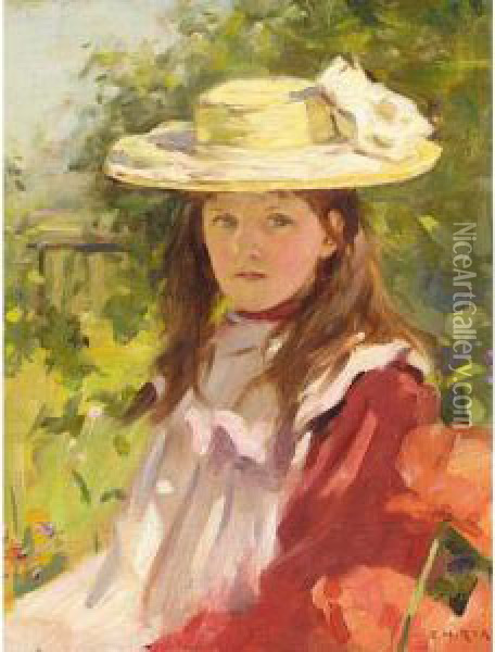 Young Girl In A Summer Garden Oil Painting - Ernest Higgins Rigg