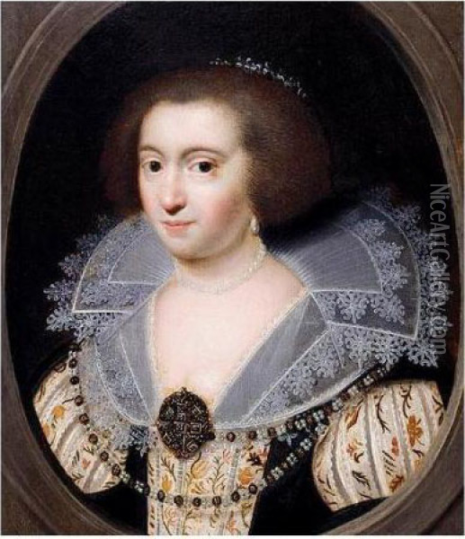 Portrait Of A Noblewoman, Said To Be Amalia Van Solms Oil Painting - Jan Anthonisz Van Ravesteyn