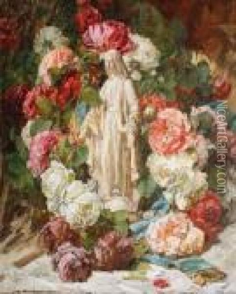 Statuette Au Milieu Des Roses Oil Painting - Georges Jeannin