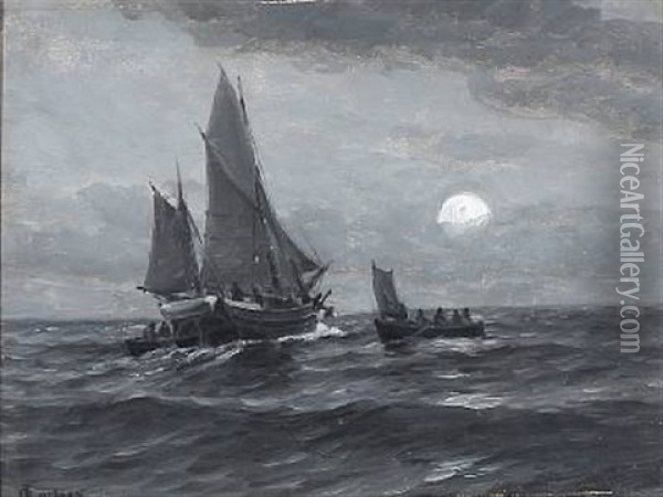 Seascape In Moonlight Oil Painting - Carl Ludvig Thilson Locher